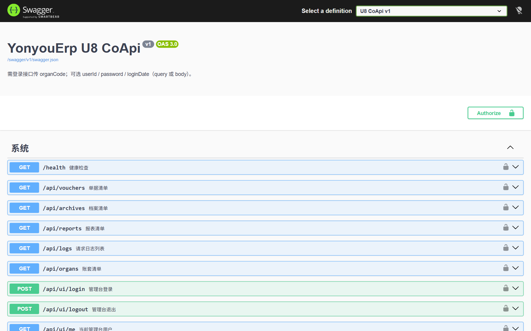 U8 CoApi Swagger